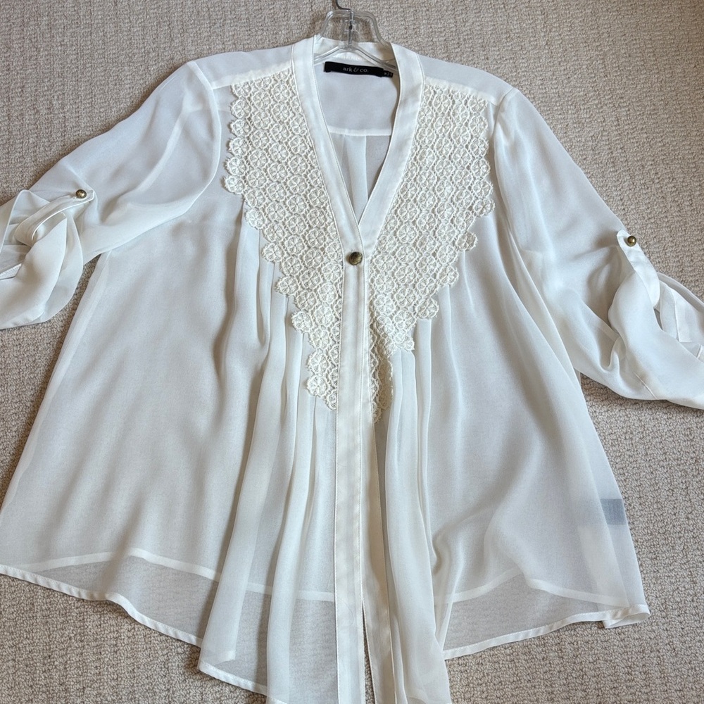 Ark & Co Cream Sheer Lace Detail Blouse